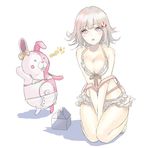  bikini breast_squeeze breasts cleavage danganronpa danganronpa_1 frilled_bikini frills large_breasts monomi_(danganronpa) nanami_chiaki pastry_box pink_eyes pink_hair super_danganronpa_2 swimsuit tin078 