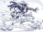  black_hair blue_eyes brass_knuckles china_dress chinese_clothes dragon_girl dragon_horns dragon_tail dress fighting_stance gauntlets grin head_fins horns ishiyumi karin_(p&amp;d) long_hair motion_lines puzzle_&amp;_dragons scales smile solo spiked_knuckles tail thighhighs vambraces weapon 