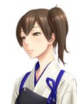  brown_eyes brown_hair expressionless face japanese_clothes kaga_(kantai_collection) kantai_collection muneate shikuta_maru short_hair side_ponytail simple_background solo tasuki upper_body white_background 