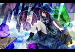  absurdres erza_scarlet fairy_tail hat head_tilt highres long_hair looking_at_viewer looking_to_the_side parted_lips red_eyes red_hair sanae_(jomill04) sitting solo witch_hat 