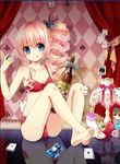  :q ace alcohol armpits bangs bare_legs bare_shoulders barefoot between_thighs blonde_hair blue_eyes blush bottle bow bow_bra bra breasts card checkered checkered_background cherry_blossoms choko_(cup) chris_(kore_wa_zombie_desu_ka?) club_(shape) crossed_legs cup curtains diamond_(shape) doll drill_hair falling_card feet flower frills full_body gyaza hair_ornament hair_ribbon heart high_heels holding indoors jack_(playing_card) knees_up kore_wa_zombie_desu_ka? lace lace-trimmed_bra lace-trimmed_panties lamp legs lingerie looking_at_viewer navel number panties pink_flower pink_rose playing_card polka_dot red_bra red_flower red_panties red_rose reflection ribbon rose sake sake_bottle shadow shoes side_ponytail sidelocks sitting small_breasts smile soles solo striped tongue tongue_out twin_drills underwear underwear_only white_flower white_rose 