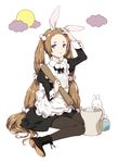  :x animal animal_ears ankle_boots apron black_legwear blue_eyes boots brown_hair bucket bunny bunny_ears cloud crossdressing dress expressionless fake_animal_ears full_moon hair_ornament long_hair looking_at_viewer maid maid_apron male_focus montanyaoh moon original otoko_no_ko pantyhose pestle september simple_background sitting solo stick twintails very_long_hair white_background 