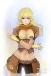  1girl belt blonde_hair breasts character_name cleavage female large_breasts midriff navel rwby sky_of_morika solo yang_xiao_long 