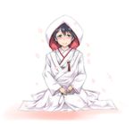  blue_eyes blush bride fan hood houshou_(kantai_collection) japanese_clothes jewelry kantai_collection kimono myula_s ring robe sitting uchikake 