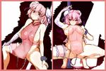 adapted_costume arm_up bandages border breasts cuffs double_bun hands_on_own_knees hiichisato ibaraki_kasen large_breasts multiple_views naked_tabard nipples pink_hair pole_dancing pussy_juice red_eyes shackles short_hair sideboob sketch smile squatting stripper_pole tabard thigh_strap touhou vaginal vibrator 