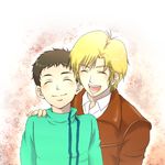  2boys alfred_izuruha bernard_wiseman blonde_hair brown_hair child eyes_closed gundam gundam_0080 happy harbor-mitsuki multiple_boys smile 