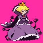  1girl alternate_form alternate_hairstyle blonde_hair crown dark_persona dress earrings elbow_gloves female ghost-pepper gloves hands jewelry mario_(series) nintendo pale_skin paper_mario paper_mario_rpg possessed princess_peach red_eyes shadow shadow_queen short_hair solo spoilers super_mario_bros. 