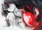  bad_id bad_twitter_id black_hair chiruru96 covering_one_eye long_hair monochrome open_mouth outstretched_arm puffy_sleeves red_eyes reiuji_utsuho shirt short_sleeves simple_background solo spot_color third_eye touhou 