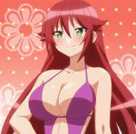  1girl blush breasts cleavage green_eyes highres himegoto large_breasts long_hair red_hair screencap swimsuit 