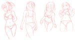  ass back bra clenched_hands covered_eyes determined flexing isaki_(gomi) mizuhashi_parsee monochrome multiple_views navel panties pointy_ears ponytail pose short_hair sketch touhou turnaround underwear underwear_only walking 
