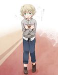  aldnoah.zero bad_id bad_pixiv_id blush child full_body green_eyes highres jakey looking_at_viewer male_focus no_pupils open_mouth pigeon-toed silver_hair slaine_troyard smile solo standing translated younger 