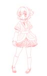  arm_warmers blush isaki_(gomi) kneehighs mary_janes miniskirt mizuhashi_parsee monochrome pigeon-toed pointy_ears ponytail robe shoes short_hair sketch skirt socks solo touhou 