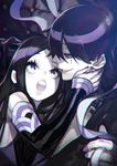  1girl bad_id bad_pixiv_id hug hujimogeo long_hair open_mouth original purple_eyes purple_hair short_hair smile 