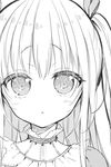  :o bad_id bad_pixiv_id bangs blush chestnut_mouth choker close-up face greyscale hair_ribbon monochrome open_mouth original parted_lips ribbon sakiyo_cake simple_background sketch solo white_background 
