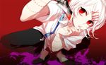  androgynous hair_ornament hairclip knife loose_clothes loose_shirt necktie red_eyes shirt short_hair slippers stitches suzuya_juuzou tokyo_ghoul vveird weapon white_hair 