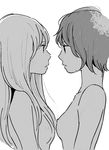  aldnoah.zero asseylum_vers_allusia breasts close-up eye_contact face-to-face greyscale hair_down long_hair looking_at_another monochrome multiple_girls nipples nude profile rayet_areash shimura_takako short_hair simple_background small_breasts upper_body white_background yuri 