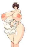  apron blush breasts brown_eyes brown_hair gigantic_breasts idolmaster idolmaster_cinderella_girls naked_apron nipples oikawa_shizuku pregnant renges wide_hips 