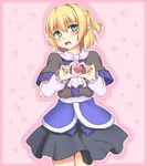  arm_warmers blonde_hair blush d: embarrassed green_eyes heart heart_hands isaki_(gomi) mizuhashi_parsee open_mouth pointy_ears ponytail robe scarf short_hair skirt solo touhou 