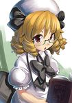  bespectacled blonde_hair book drill_hair glasses hat luna_child open_book open_mouth red_eyes ribbon short_hair solo touhou umigarasu_(kitsune1963) wings 