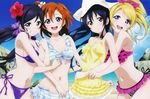  :d absurdres arm_hug ayase_eli beach bikini blonde_hair blue_eyes blue_hair blush bow breasts brown_eyes brown_hair casual_one-piece_swimsuit cleavage day flower green_eyes hair_bow hair_flower hair_ornament hat hibiscus highres hug hug_from_behind kousaka_honoka long_hair love_live! love_live!_school_idol_project medium_breasts multiple_girls murota_yuuhei navel non-web_source ocean official_art one-piece_swimsuit open_mouth outdoors ponytail short_hair side-tie_bikini sky small_breasts smile sonoda_umi striped striped_bikini striped_swimsuit sun_hat swimsuit toujou_nozomi water 