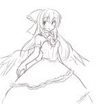  adapted_costume bow detached_collar dress elbow_gloves gloves hair_bow isaki_(gomi) long_hair monochrome reiuji_utsuho sketch smile solo third_eye touhou wedding_dress wings 