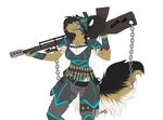  anthro armor blue_eyes canine female fishnet gun headset kittentits mammal ponytail ranged_weapon rifle sci-fi shanys solo weapon 