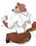  bcokami big_butt bottomless butt canine coffee colored dog looking_at_viewer male mammal muscles solo 