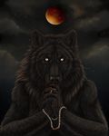  2014 amazing ambiguous_gender black_fur black_nose blood canine cloud full_moon fur looking_at_viewer mammal moon necklace night outside sidonie solo stars whiskers white_eyes wolf 