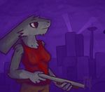  2014 city female gun lagomorph liquidrabbit mammal rabbit raining ranged_weapon shotgun simple_background solo weapon 