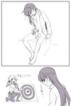  2koma akemi_homura barefoot bottomless censored comic drill_hair futanari hairband implied_futanari kyubey long_hair mahou_shoujo_madoka_magica masturbation monochrome multiple_girls navel novelty_censor open_clothes open_shirt pantyhose school_uniform shirt sweat sweatdrop target tomoe_mami torinone twin_drills 