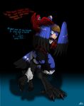  avian bird blue_jay catmonkshiro clothing dialog duo feral human male mammal possessed torn_clothing transformation 