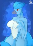  2014 anthro anthrofied articuno avian beak bird blue_feathers breasts drakeraynier feathers female nintendo nude pok&eacute;mon pok&eacute;morph pussy red_eyes solo standing video_games 