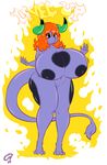  areola big_breasts black_nipples breasts chubby dragon female gammanaut hair horn huge_breasts level_up long_hair navel nipples orange_hair overweight purple_body solo wide_hips 
