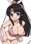  bare_shoulders bikini black_hair blush breasts collarbone covered_nipples cowboy_shot front-tie_top headband kasanui large_breasts leaning_forward long_hair looking_at_viewer md5_mismatch momo_kyun_sword momoko_(momokyun) navel open_mouth pink_bikini ponytail purple_eyes solo swimsuit undressing white_background 