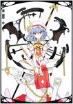 absurdres alternate_costume barefoot bat_wings blue_hair chain dress earrings hat highres huge_filesize ideolo jewelry mob_cap nail_polish puffy_sleeves red_eyes remilia_scarlet ring scan sharp_toenails short_hair short_sleeves sitting sitting_on_object solo toenail_polish toenails touhou wings 