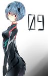  ayanami_rei black_bodysuit blue_hair bodysuit cowboy_shot e-co evangelion:_3.0_you_can_(not)_redo gradient gradient_background highres looking_at_viewer neon_genesis_evangelion plugsuit profile rebuild_of_evangelion red_eyes short_hair sketch solo 