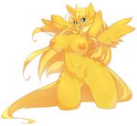  breasts equine female fur golden_ticket horn horse looking_at_viewer mammal my_little_pony nipples open_mouth original_character pony pussy slugbox smile solo tongue wings yellow_fur 