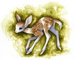  2013 ambiguous_gender cervine cub deer feral green_background mammal plain_background savannah_horrocks solo traditional_media watercolor young 