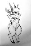  aisling annoyed armpits arms_behind_head big_butt breasts butt caprine collar demon female goat looking_away mammal oriole_(artist) pussy sketch solo wide_hips 
