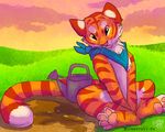  2014 ambiguous_gender bandanna blondefoxy cute feline mammal outside plant solo tiger watering_can 