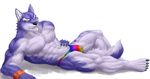  canine captainjohkid clothing colored fundoshi looking_at_viewer lying male mammal pose rainbow solo underwear wolf 