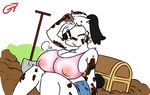  areola big_breasts blouse breasts canine cute dog female gammanaut ground hair huge_breasts long_hair mammal nipples one_eye_closed pink_nipples shovel solo white_hair 