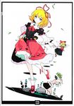  absurdres blonde_hair blue_eyes bow doll doll_joints dress flower hair_bow hair_ribbon highres ideolo lily_of_the_valley looking_at_viewer medicine_melancholy ribbon scan short_hair skirt smile su-san touhou wings 