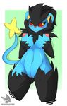  2014 anthro anthrofied blush breasts claws drakeraynier feline female fur hand_on_breasts hand_on_chest hi_res looking_away luxray mammal navel nintendo nipples nude open_mouth pok&eacute;mon pok&eacute;morph pussy red_sclera round_ears sharp_claws shy solo standing tongue video_games yellow_eyes 
