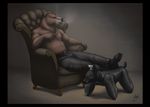  2014 anthro bdsm bear bondage bound brown_fur canine cigar dog duo fur liquid36 mammal relaxing rubber rubber_suit smoking tagme torture 