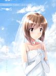  bad_id bad_pixiv_id blush bob_cut bride brown_eyes brown_hair choker dress elbow_gloves gloves hagiwara_yukiho highres idolmaster idolmaster_(classic) solo tears wedding_dress yuki_usagi_(mofurafu) 