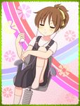  brown_hair chair chunpai closed_eyes digital_media_player earphones hirasawa_ui ipod k-on! knee_up ponytail short_hair sitting solo 