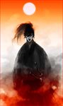  black_hair copyright_request fog japanese_clothes katana kimono kodachi kumo_nokai male_focus moon ponytail short_sword solo sword weapon 
