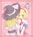  alice_margatroid blonde_hair blue_eyes blush covering_eyes doll hair_ornament hairband hairclip hat highres imminent_kiss kirisame_marisa multiple_girls north_abyssor shanghai_doll short_hair star touhou v_arms witch_hat wrist_cuffs yellow_eyes yuri 