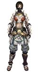  armor atlantica_online brown_hair fingerless_gloves gloves mask midriff red_eyes sandals short_hair solo 